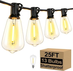$25 Brightever Outdoor String Lights, 25FT Patio Lights with 13 ST38 LED Edison Bulbs (1 Spare), Waterproof Connectable String Lights for Outside, Dimmable Hanging Light for Backyard Porch Decor, Black
