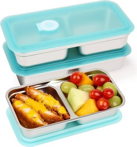 YQL 3 Pack Stainless Steel Snack Containers with Lids, Double Compartment Snack Box for Lunch Prep, Reusable Leakproof Bento Box, Food Storage Containers for Travel, Office, Camping