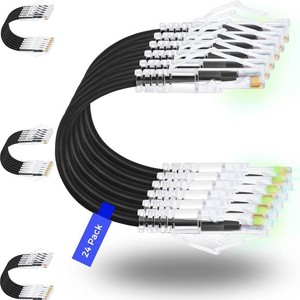 Rapink Patch Cables Cat6 Cat6a 0.5ft (24 Pack) Slim, Cat6a Ethernet Patch Cable 10G Support, Snagless Cat 6 Patch Cable for Patch Panel to Switch, Flexiable Cat6 Ethernet Cable Black