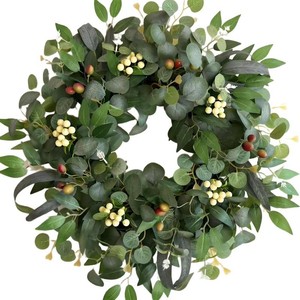 $40 22-24 Eucalyptus Wreaths for Front Door,Spring Summer Fall Autumn Winter Wreaths,Large Eucalyptus Greenery Wreath with Olive Leaves Berries for Front Door Outdoor Farmhouse Decor All Seasons