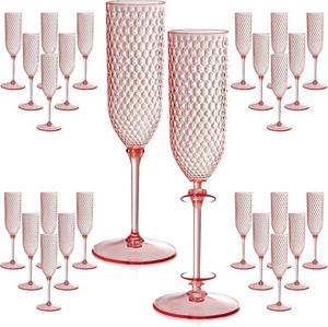 $44 XUWAIDSGN 48 Pack Pink Detachable 2 piece Champagne Flutes 5.5 Oz Unbreakable Plastic Mimosa Disposable Champagne Glasses Drinking Cups Stemmed Reusable Wine Toasting Glasses for Wedding