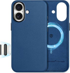 $33 SHIELDON Genuine Leather Case for iPhone 17 6.3 2025, Royal Blue  for MagSafe, Magnetic Wireless Charging, Camera Button, Metal Buttons, Camera Bezel, Non-Slip, Shockproof, Anti-Scratch, Slim