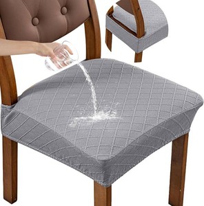$33 Genina Waterproof Seat Covers for Chairs,Set of 6 Dining Room Chair Seat Covers for Kitchen,Stretch Jacquard Removable Washable Dining Chair Slipcovers Protectors,No Rear Covers, Light Grey