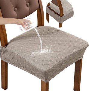 $33 Genina Waterproof Seat Covers for Chairs,Set of 6 Dining Room Chair Seat Covers for Kitchen,Stretch Jacquard Removable Washable Dining Chair Slipcovers Protectors,No Rear Covers, Taupe