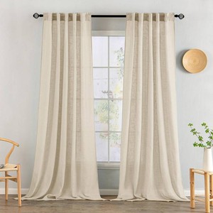 $36 MIULEE Linen Curtains 96 Inch Length 2 Panels for Bedroom Living Room, Soft Thick Linen Textured Back Tab Window Drapes Semi Sheer Light Filtering Rod Pocket Modern Farmhouse Decor