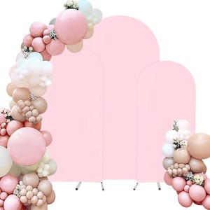 $40 Spandex Fitted Wedding Arch Cover Set of 3 Pink Arch Backdrop Cover, Round Top Chiara Backdrop Stand Covers for Wedding Birthday Party Baby Shower Banquet Arch Decoration (Pink, 6FT,6.6FT,7.2FT)