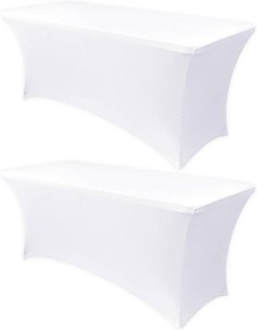 $25 Obstal 4Ft Stretch Spandex Table Cover for Standard Folding Tables - 2 Pack Universal Rectangular Fitted Tablecloth for Party, Banquet, Events, Trade Show (White, 48L x 24W x 30H Inches)