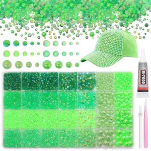 14000Pcs Green Flatback Rhinestones and Pearls for Bedazzling Kit  2-6mm Resin Gems Bedazzling Rhinestone, 4-10mm Flatback Pearls Gems Rhinestones for Crafting DIY Face Makeup with Tweezers