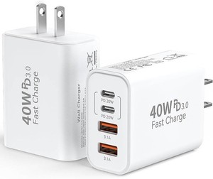 USB C Wall Fast Charger Block, 40W 4-Port Type C Charger Fast Charging Blocks PD Power Charger AdapterQC 3.0 USB Multiport Charger Brick for iPhone 171615141312 Pro Max, iPad, Galaxy S25-2Pack