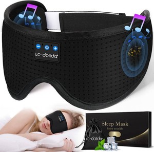 $27 Sleep Headphones Sleep Mask with Bluetooth Headphones, LC-dolida Eye Mask for Sleeping Eye Pillow Sleeping Headphones for Side Sleepers Thin Speaker Cool Gadgets Gifts for Men&Women