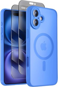 Symcele Designed for iPhone 16 Case, Compatible with MagSafe, with Privacy Screen Protectors X2, Camera Protection 15FT Military Drop Protection Shockproof Phone Case, 6.1, Blue