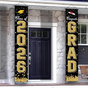 2026 Graduation Decorations, Graduation Banner Class of 2026, Hanging CongratulationsCongrats Grad Banner for Door and Porch, Party Decor - Black