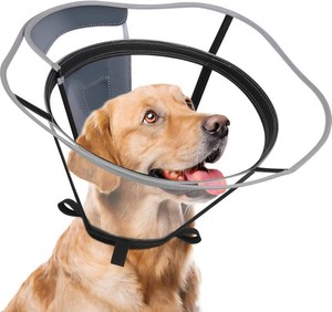 $29 Extended Dog Cone to Stop Licking, Adjustable Depth, Transparent Recovery Collar for Large Medium Dogs, Soft E-Collar After Surgery Neuter with Reflective Strip for Night Visibility M