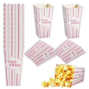 36 Pack Large Popcorn Boxes, 7.87x4.13 Inch Cardboard Popcorn Containers, Pink and White Striped Popcorn Bags for party, Carnival Party, Movie Night Supplies (Pink L)