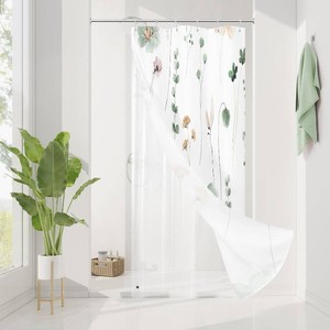 $24 Gibelle Small Stall 3 in 1 Shower Curtain Set, Watercolor Floral Bath Curtain and PEVA Liner Set with 12 Double Sided Steel Hooks, Modern Waterproof Fabric Bathroom Curtain 36x72, Sage Green