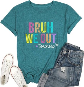 Bruh We Out Teachers Shirt Women Last Day of School Tee Shirt Schools Out for Summer Tshirt Casual Tops Size Large