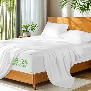 $81 SONORO KATE 100% Viscose Derived from Bamboo_Sheets, Extra Deep Pocket,4PC  18-24 Inch Extra Deep Pockett,Ultra Soft & Cooling Sheets for Hot Sleepers,Hotel Luxury Silky Bed Sheets,King,White