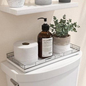 Oak Bathroom Toilet Tank Tray, 13 Wood Back of Toilet Paper Basket Tank Topper Storage, Vanity Tray for Perfume Makeup Candle Toiletry Organizer for Kitchen Coffee Table Silver Tray Decor