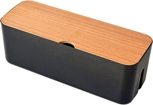 Cable Management Box - Wooden Style Large Cord Organizer Box to Hide Wires & Power Strips  Desk Computer Cable Organizer Box  Safe ABS Materia for Home & Office (Black)