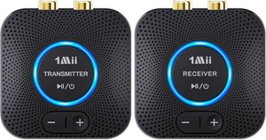 $40 1Mii 2.4GHz Wireless Audio Transmitter Receiver Set (1 TX1 RX) for TV, 262Ft80M Long Range 25ms Low Latency with AUX RCA inOut, Wireless Audio Adapter for TV PC Powered Speaker Amplifier Soundbar