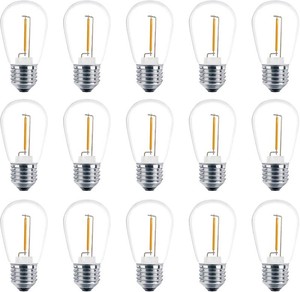 Meconard Shatterproof LED S14 Replacement Light Bulbs,E26 Medium Screw Base, Vintage Edison Bulbs Equivalent to 11 Watt, Fits for Commercial Outdoor Patio String Lights, 2200K Warm White, 15 Pack