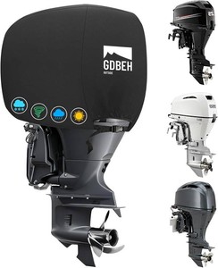 Outboard Motor Cover, Heavy Duty Up to 50-115 HP 900D Marine Motors Waterproof, Sun Resistant, Windproof Straps, 26  22  24 inches Semi-Cove, Black Fits Most Brands (50-115 HP)