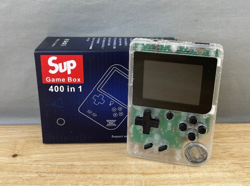 Sup Game Box Handheld Clear Console with 400 Video Games - Games like Mario, TMNT, Contra, Double Dragon, Mortal Kombat, Galaga - Brand New Q