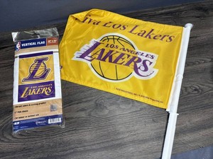 Los Angeles Lakers Vertical Garden Flag 28 x 40 in and Car Flag 14 x 17 in  - New