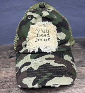 Camo Trucker Snapback Hat with Yall Need Jesus Patch OSFM - New