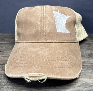 Brown and Tan Trucker Cap with Minnesota Embroidered Graphic OSFM - New