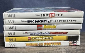 Nintendo Wii Disney Games - Infinity, Disney Epic Mickey 2, LEGO Batman, LEGO Star Wars, Wheel of Fortune, Bowling PinBusters, 6 Total
