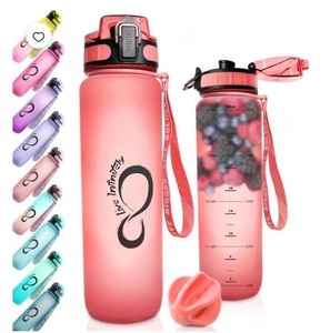Live Infinitely 34oz Gym Water Bottle With Time Marker, Infuser & Shaker - New