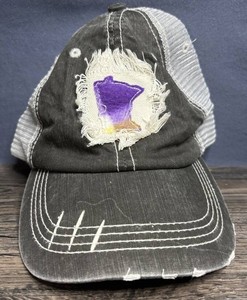 Distressed Mesh Adjustable Trucker Hat With Purple and Gold Minnesota Patch OSFM - New