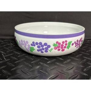 White Ceramic Bowl with Grape Motif � Coastal Pattern