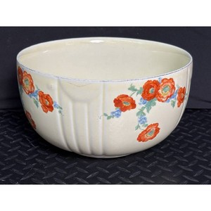 Cream Floral Transferware Bowl � Orange and Blue Pattern