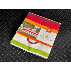 Oblong Fabric Tablecloth � Red, White & Multi-Color Striped