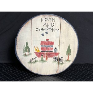 Painted Wooden Barrel with Lid - Noahs Ark Motif - Decorative Storage