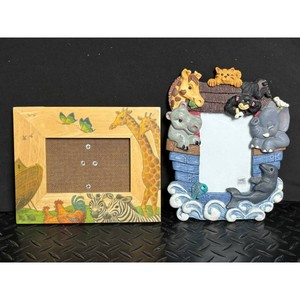 Hand Painted Wooden Picture Frame with Animals and Mat Opening