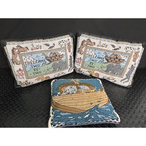 Embroidered Needlepoint Throw Pillow - Biblical Scene, Them Came Two By Two