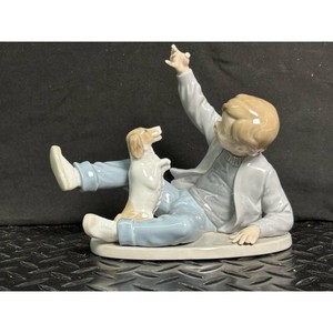 Corey Artware Figurine Boy and Dog Statue � Ceramic Mantel Decor