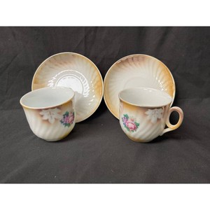 Floral Pattern Ceramic Teacup and Saucer Set � Pair of Cups