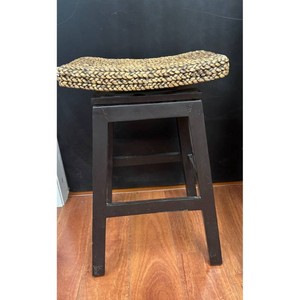 Woven Seating Bench with Cushion � Dark Wood Frame, Indoor Accent