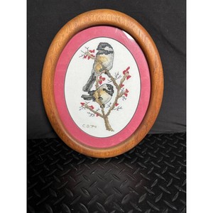 Oval Framed Needlepoint Art � Bird on Branch Motif