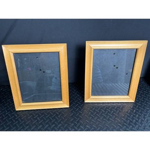Pair of Gold Wood Picture Frames with Glass and Hooks