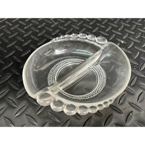 Clear Glass Divided Ashtray Dish with Bubble Rim