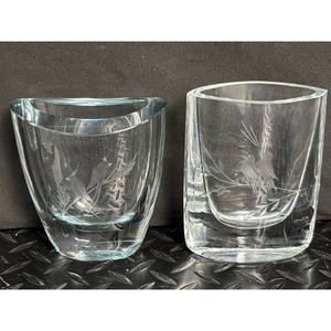 Clear Crystal Bird Engraved Votive Holders Set of 2