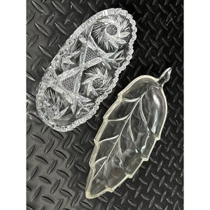 Crystal Cut Glass Trinket Dish with Leaf Lid - Decorative Jewelry Tray