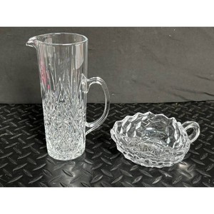 Clear Cut Glass Pitcher and Creamer Set, 2 Pieces