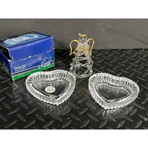 Cristal dArques Clear Crystal Heart Dishes & Angel Figurine 3 Pc