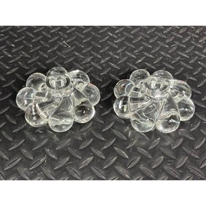 Clear Crystal Glass Floral Candle Holder Pair - Decorative Votive Bases